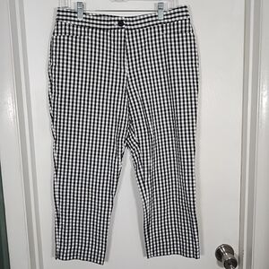 Talbots Petites Women's 10P Ankle Crop Pants Black White Check Gingham Cotton